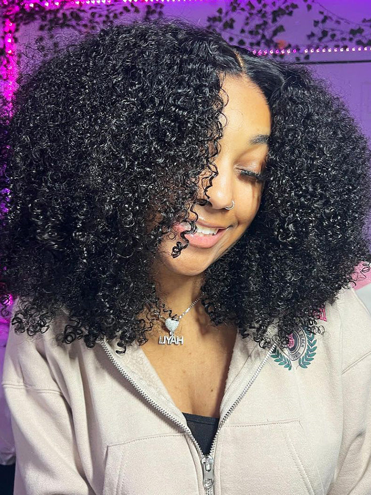 CurlyMe V Part Glueless No Leave Out Afro Kinky Curly Human Hair Wig Pre-plucked Beginner Friendly - Image 5