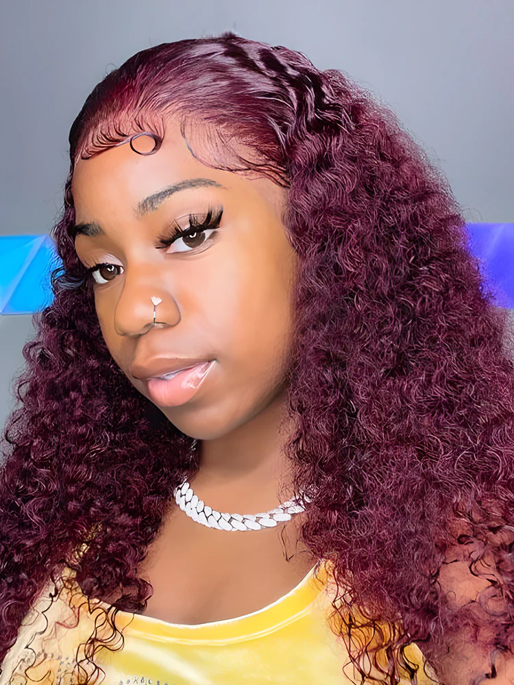 CurlyMe 13x4 Lace 99J Burgundy Color Kinky Curly Hair Lace Front Wigs With Baby Hair - Image 5