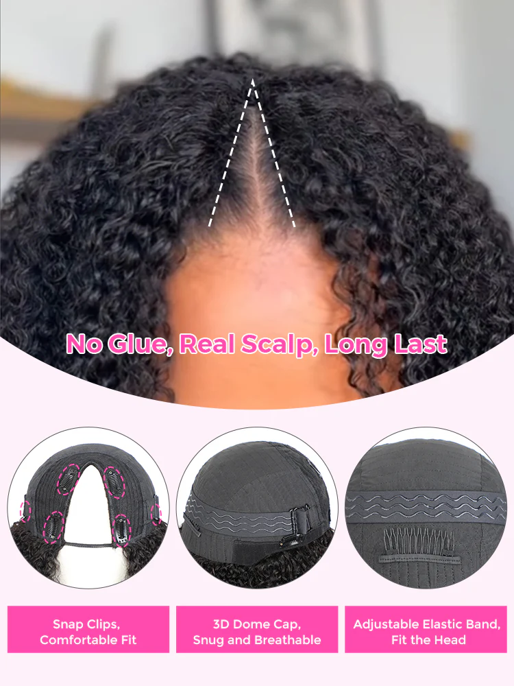 CurlyMe V Part Glueless No Leave Out Afro Kinky Curly Human Hair Wig Pre-plucked Beginner Friendly - Image 11