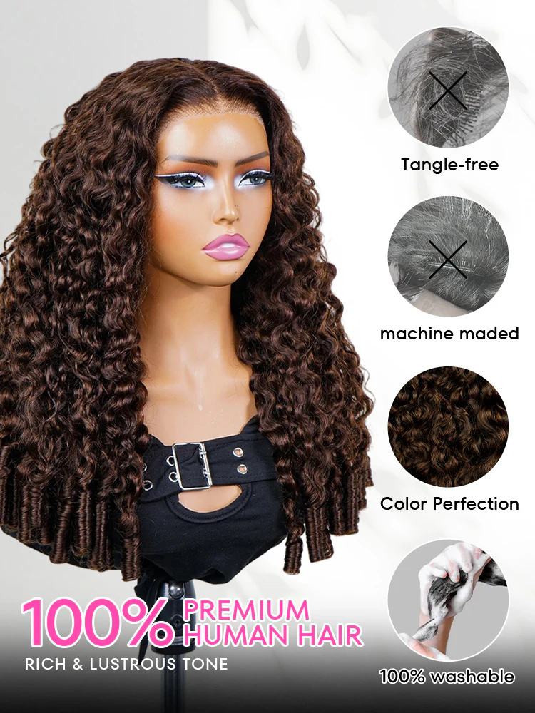 CurlyMe Mocha Mousse Color Burmese Curly Pre-Cut Lace Wear Go Glueless Wig With Elastic Draw-string - Image 5