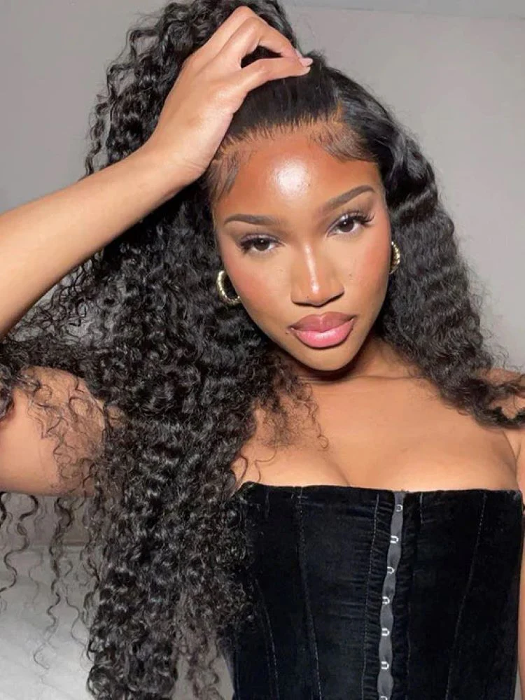 CurlyMe 360 Lace Fit Wear Go Pre-Bleached Deep Wave Human Hair Glueless Wig Pre-Plucked - Image 5