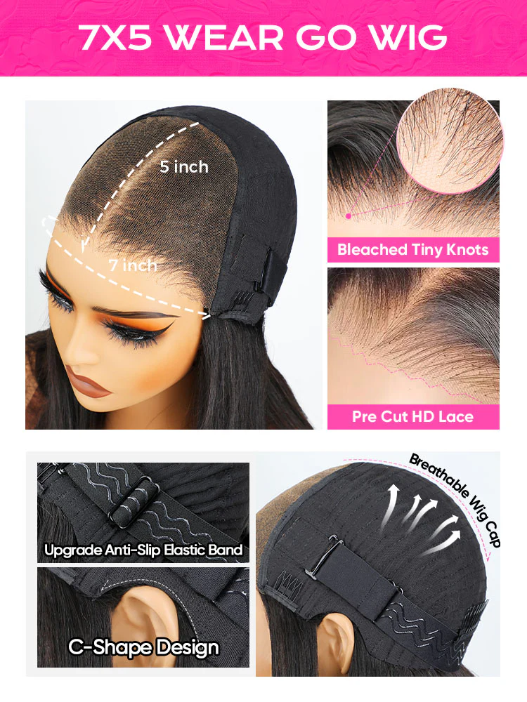 CurlyMe Pre-bleached Kinky Straight Hair Wear Go Glueless Wig 7x5 Pre-cut HD Lace Pre-plucked - Image 7