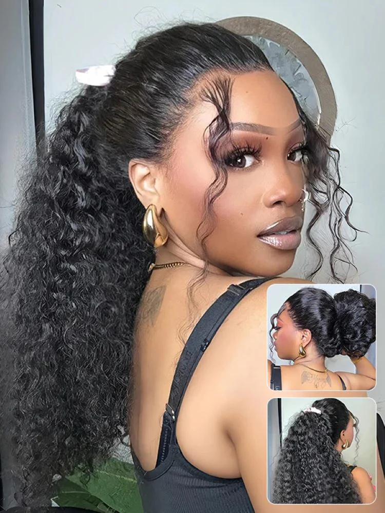 CurlyMe 360 Lace Fit Wear Go Pre-Bleached Water Wave Human Hair Glueless Wig Pre-Plucked - Image 13