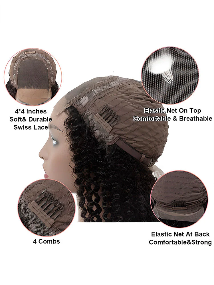 CurlyMe Water Wave 4x4 Lace Closure Wig Pre Plucked With Baby Hair For Women - Image 7