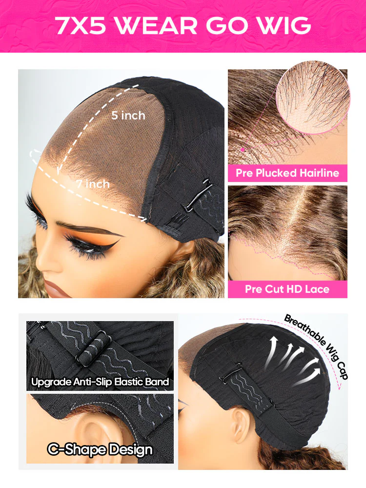 CurlyMe Pre-Plucked Wear Go Glueless Reddish Brown Water Wave Hair Pre-cut Lace - Image 6