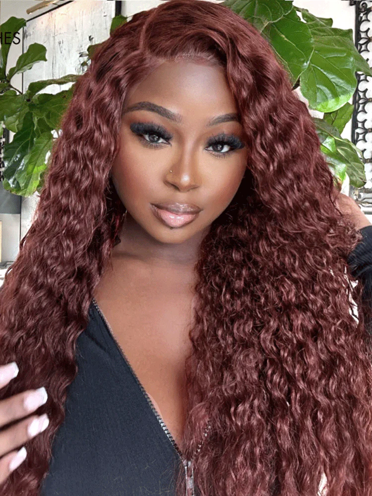 CurlyMe Pre-Plucked Wear Go Glueless Reddish Brown Water Wave Hair Pre-cut Lace - Image 8