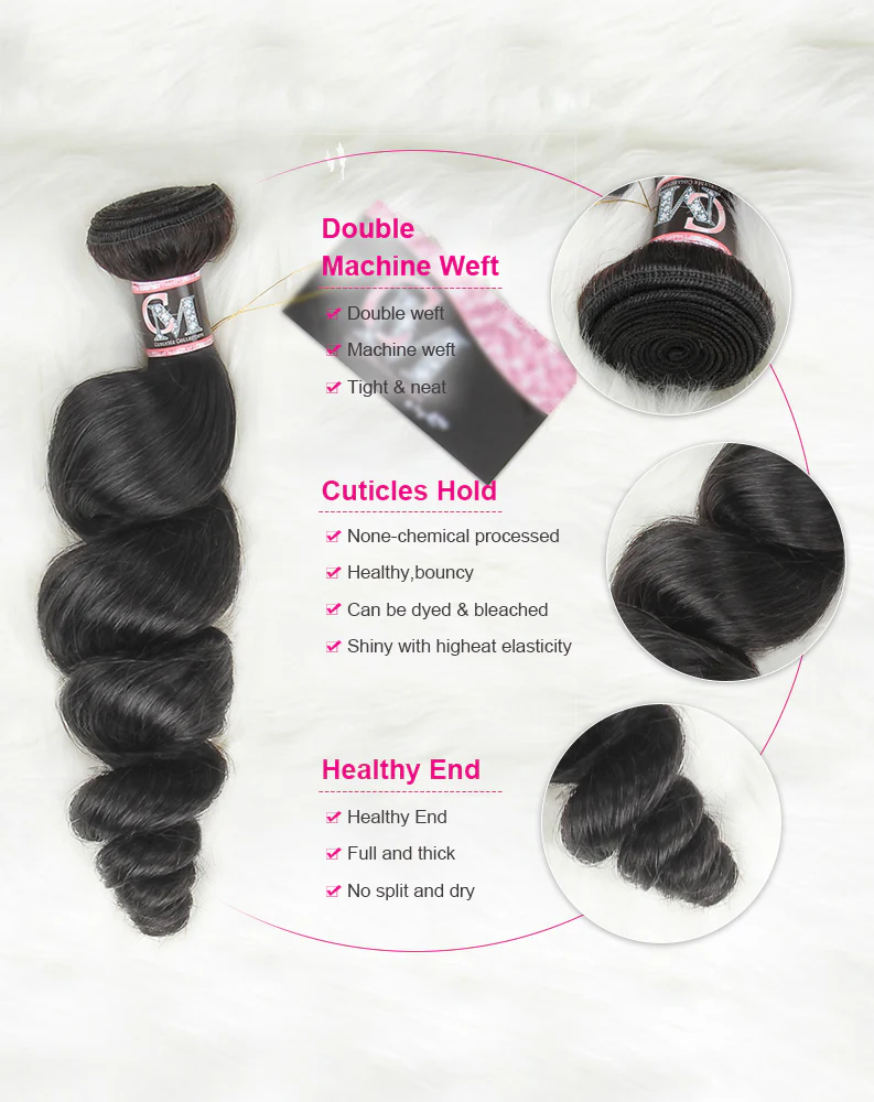 CurlyMe Loose Wave Virgin Human Hair 3 Bundles With 13x4 Frontal Natural Black - Image 3