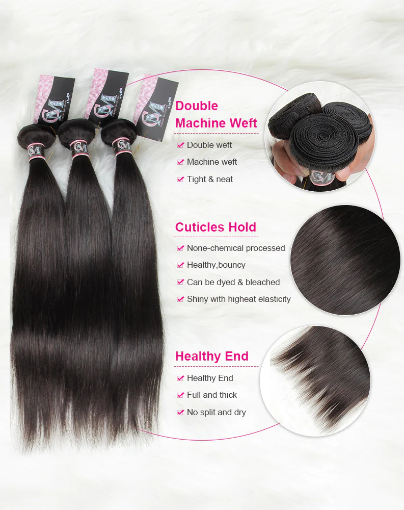 CurlyMe Straight Virgin Human Hair 3 Bundles With 13x4 Frontal Natural Black - Image 4