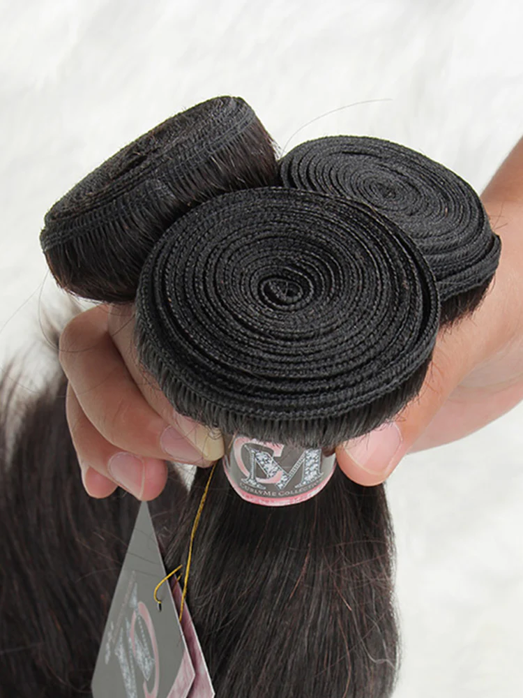 CurlyMe Straight Virgin Human Hair 4 Bundles with 4x4 Closure Natural Black - Image 6